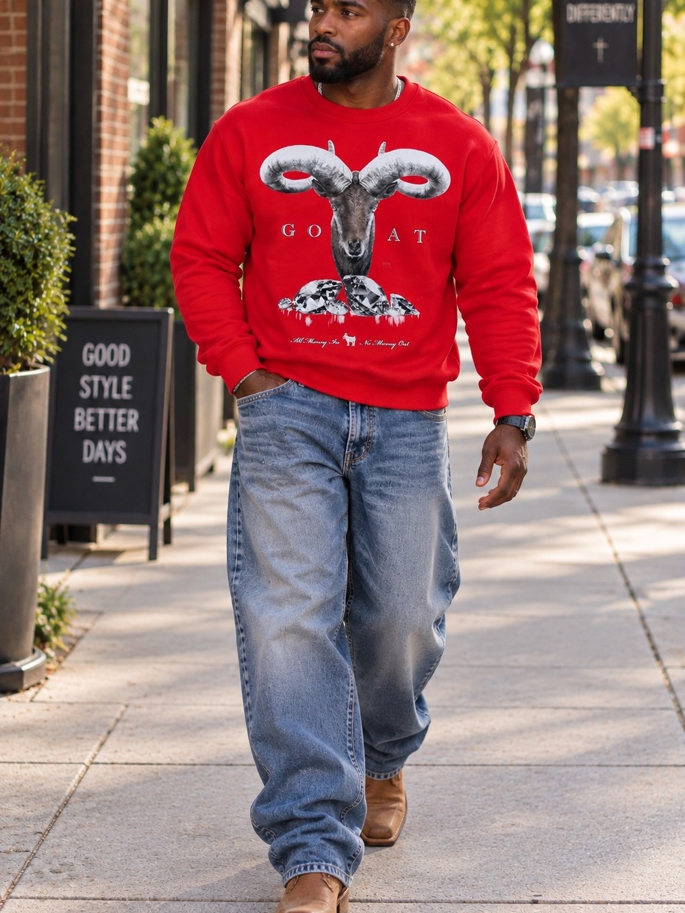 Men's Red GOAT Graphic Crewneck Sweatshirt